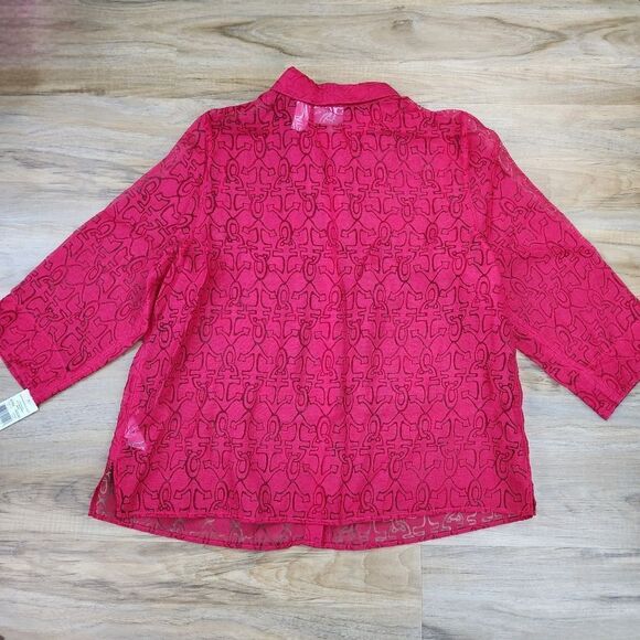 🔹️NWT Alfred Dunner Red Semi-Sheer All Aboard 3/4 Sleeve Size 16W - Picture 2 of 10